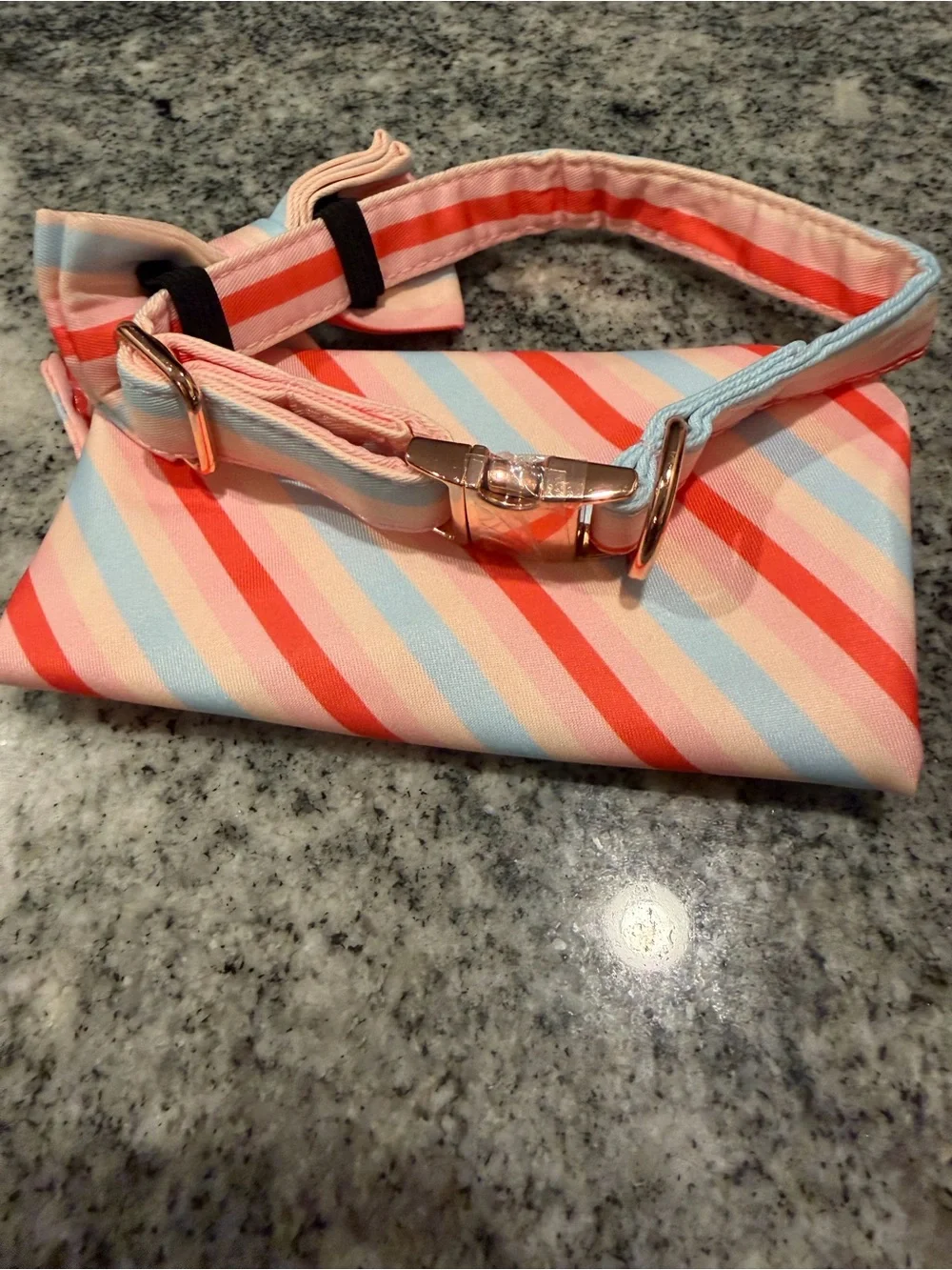 Striped Pastel Bow Tie and Pocket Square Set - Pink Blue Cream